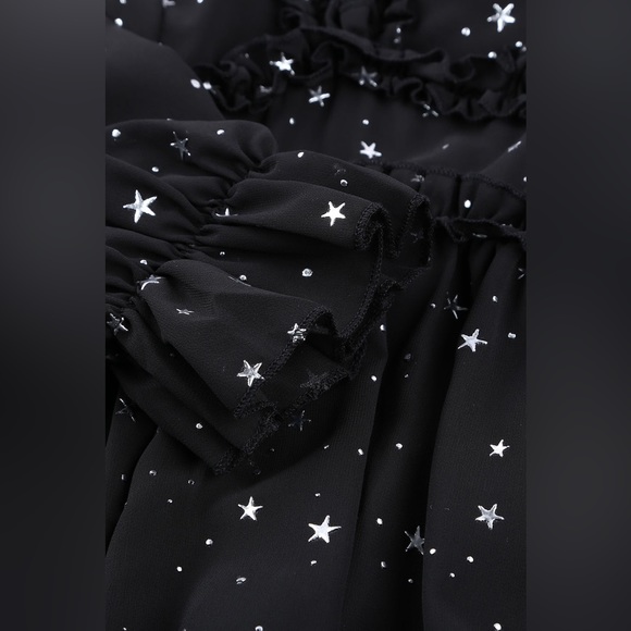 Glitter Stars V-Neck Backless Long Sleeve Ruffle Mini Dress - Witch’s Costume - Picture 8 of 16